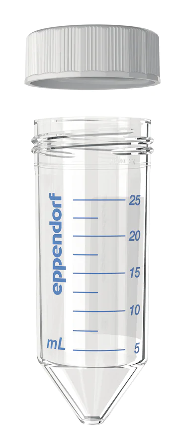 艾本德Eppendorf Conical Tubes 25 mL 帶螺旋蓋, 25 mL, 無菌、無熱原, 無RNase和DNase, 無DNA, 無色, 200 個 (8 包 × 25 個)